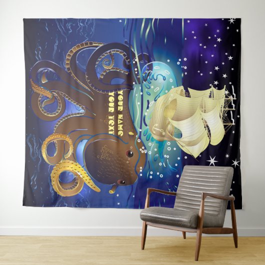 Kraken Groß und Caravella Wandteppich (Beispiel (Horizontal))