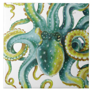 Kraken-grüne Tentakel-Aquarell-Kunst Fliese