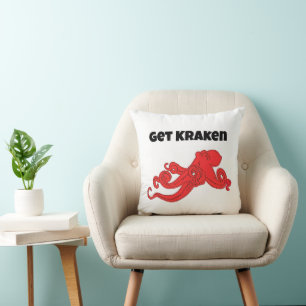 Kraken haben Spaß Retro roter Oktopus Cartoon Kissen