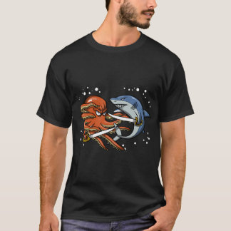 Kraken Hai Piratenkampf T-Shirt