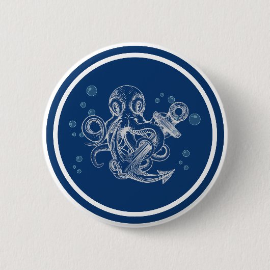 Kraken hält Anker fest Button (Vorderseite)