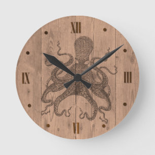 Kraken-hölzerne Blick-Wanduhr Runde Wanduhr