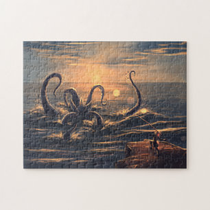 Kraken im Meer bei Sonnenuntergang Puzzle