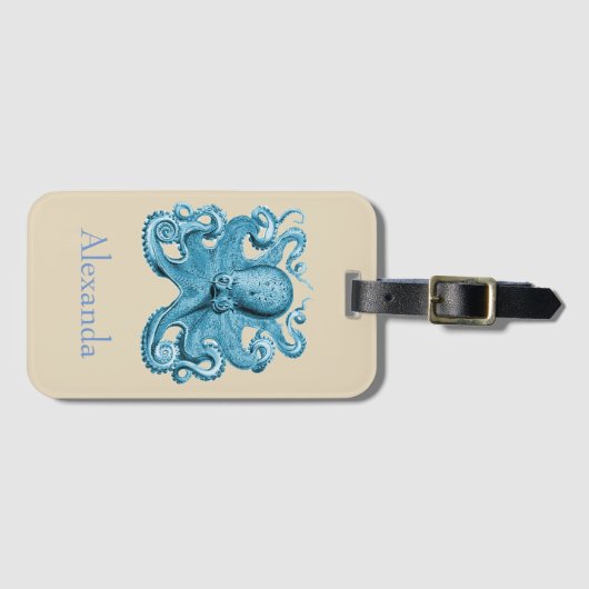 Kraken in blau und bräunlich Personalisiert Gepäckanhänger (Vorderseite (Horizontal))
