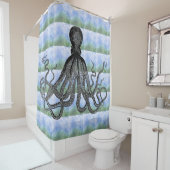 Kraken Krake auf Hintergrund des blauen Grüns Duschvorhang (Beispiel)