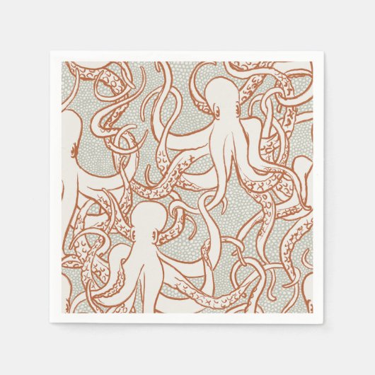 Kraken-Linienkunst | Servietten (Orange & Grau) (Vorderseite)