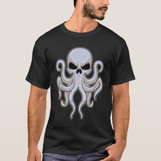 Kraken mit 8 Armen und Schädel T-Shirt (Vorderseite)