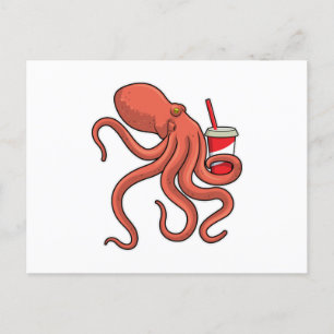 Kraken mit Getränk Postkarte
