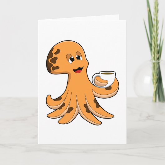 Kraken mit Kaffeetasse Karte (Vorderseite)