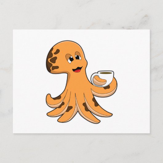 Kraken mit Kaffeetasse Postkarte (Vorderseite)