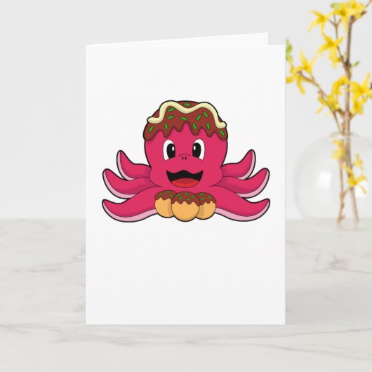 Kraken mit Kuchen Karte (Gelbe Blume)