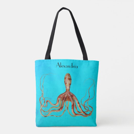 Kraken mit langen Tentakeln im blauen Hintergrund Tasche (Rückseite)