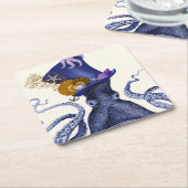 Kraken mit nautischem Hut Rechteckiger Pappuntersetzer (angewinkelt)