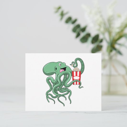 Kraken mit Popcorn Postkarte (Stehend Vorderseite)
