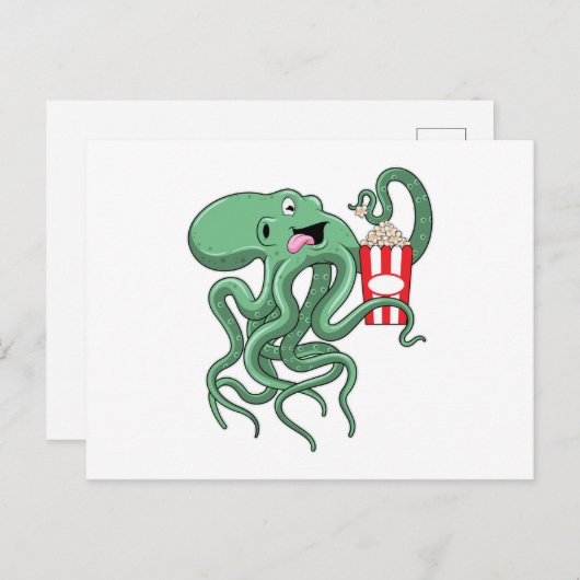 Kraken mit Popcorn Postkarte (Vorne/Hinten)