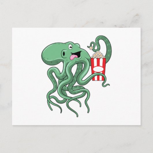 Kraken mit Popcorn Postkarte (Vorderseite)
