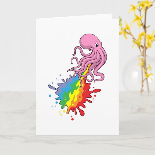 Kraken mit Regenbogen Karte (Gelbe Blume)