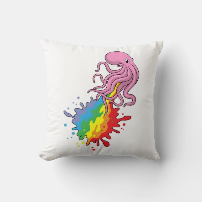 Kraken mit Regenbogen Kissen (Vorderseite)