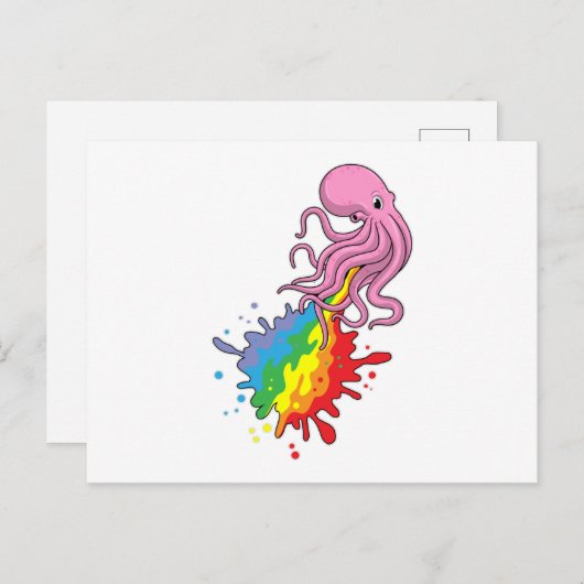 Kraken mit Regenbogen Postkarte (Vorne/Hinten)