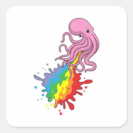 Kraken mit Regenbogen Quadratischer Aufkleber (Vorderseite)