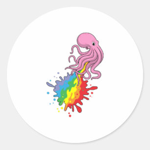 Kraken mit Regenbogen Runder Aufkleber