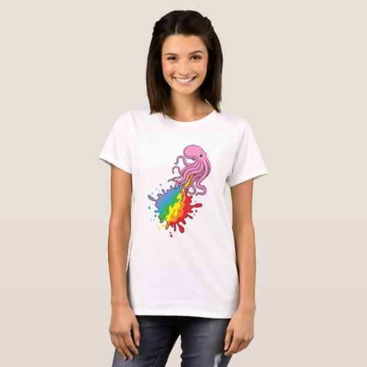 Kraken mit Regenbogen T-Shirt (Vorne ganz)