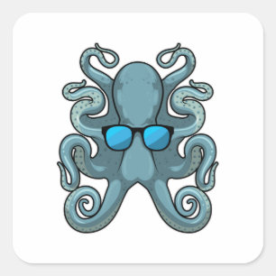Kraken mit Sonnenbrille Quadratischer Aufkleber