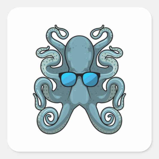 Kraken mit Sonnenbrille Quadratischer Aufkleber (Vorderseite)