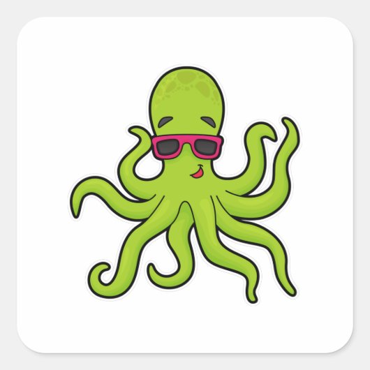 Kraken mit Sonnenbrille Quadratischer Aufkleber (Vorderseite)