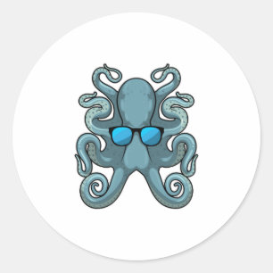 Kraken mit Sonnenbrille Runder Aufkleber