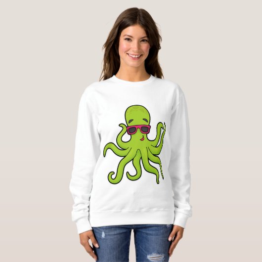Kraken mit Sonnenbrille Sweatshirt (Vorne ganz)