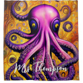Kraken Octopus mit Personalisiertem Namen Duschvorhang (Vorderseite)