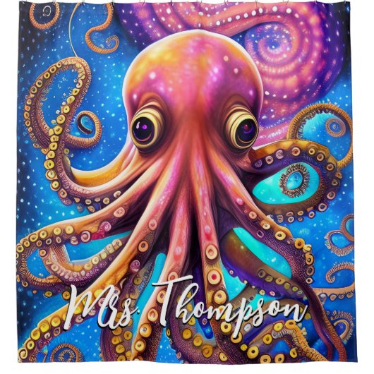 Kraken Octopus mit Personalisiertem Namen Duschvorhang (Vorderseite)