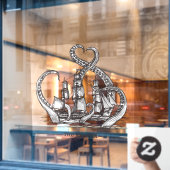 Kraken Octopus Segelschiff nautisch Fensteraufkleber (Café-Fenster)