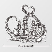 Kraken Octopus Segelschiff nautisch Fensteraufkleber (Blatt)