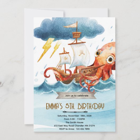 Kraken octopus theme invitation einladung (Vorderseite)