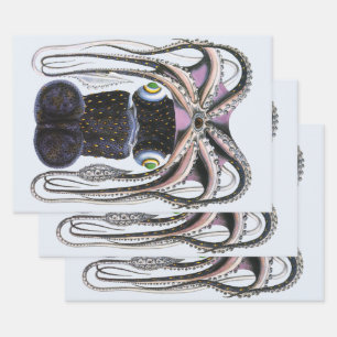 Kraken oder Riesenkalf, Vintage Meeresleben Tier Geschenkpapier Set