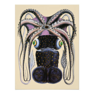 Kraken oder Riesenkalf, Vintage Meeresleben Tier Poster