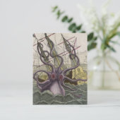 Kraken/Oktopus, die ein Piratenschiff essen, Farbe Postkarte (Stehend Vorderseite)