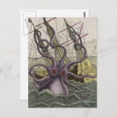 Kraken/Oktopus, die ein Piratenschiff essen, Farbe Postkarte (Vorne/Hinten)