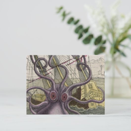 Kraken/Oktopus, die ein Piratenschiff essen, Farbe Postkarte (Stehend Vorderseite)
