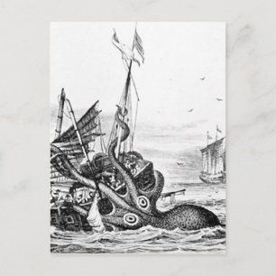 Kraken/Oktopus, die ein Piratenschiff essen, schwa Postkarte