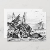 Kraken/Oktopus, die ein Piratenschiff essen, schwa Postkarte (Vorne/Hinten)