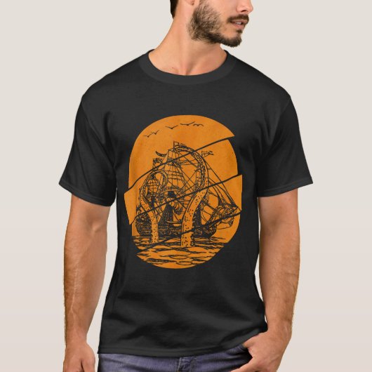 Kraken Pirate Ship Riesenkopus Ocean Monster T-Shirt (Vorderseite)