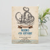 Kraken-Piraten-Oktopus Geburtstagseinladung Dankeskarte (Stehend Vorderseite)