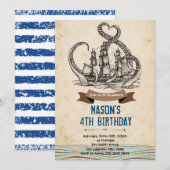 Kraken-Piraten-Oktopus Geburtstagseinladung Dankeskarte (Vorne/Hinten)