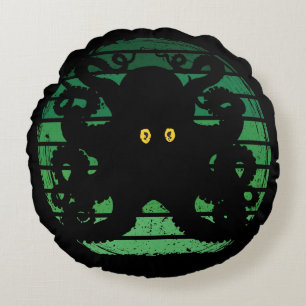 Kraken Retro Green Water Rundes Kissen