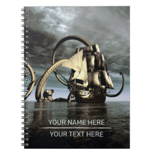 Kraken. Riesiger Oktopus, der ein Piratenschiff ve Notizblock