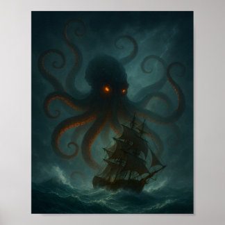 Kraken-Seemonster Dark-Fantasy-Plakat Poster