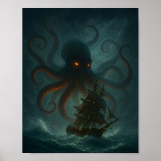 Kraken-Seemonster Dark-Fantasy-Plakat Poster (Vorne)